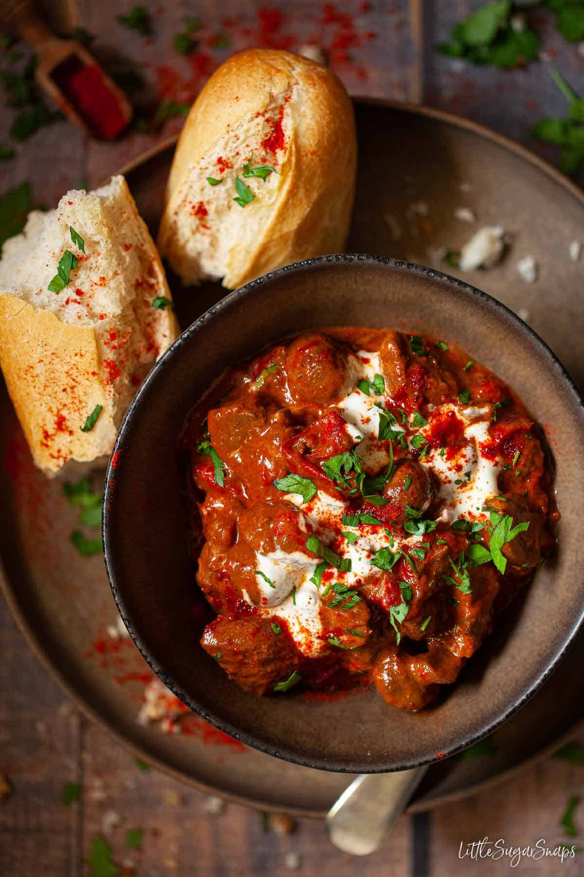 Slow Cooked Beef Goulash with Sweet Paprika and Creamy Soured Cream