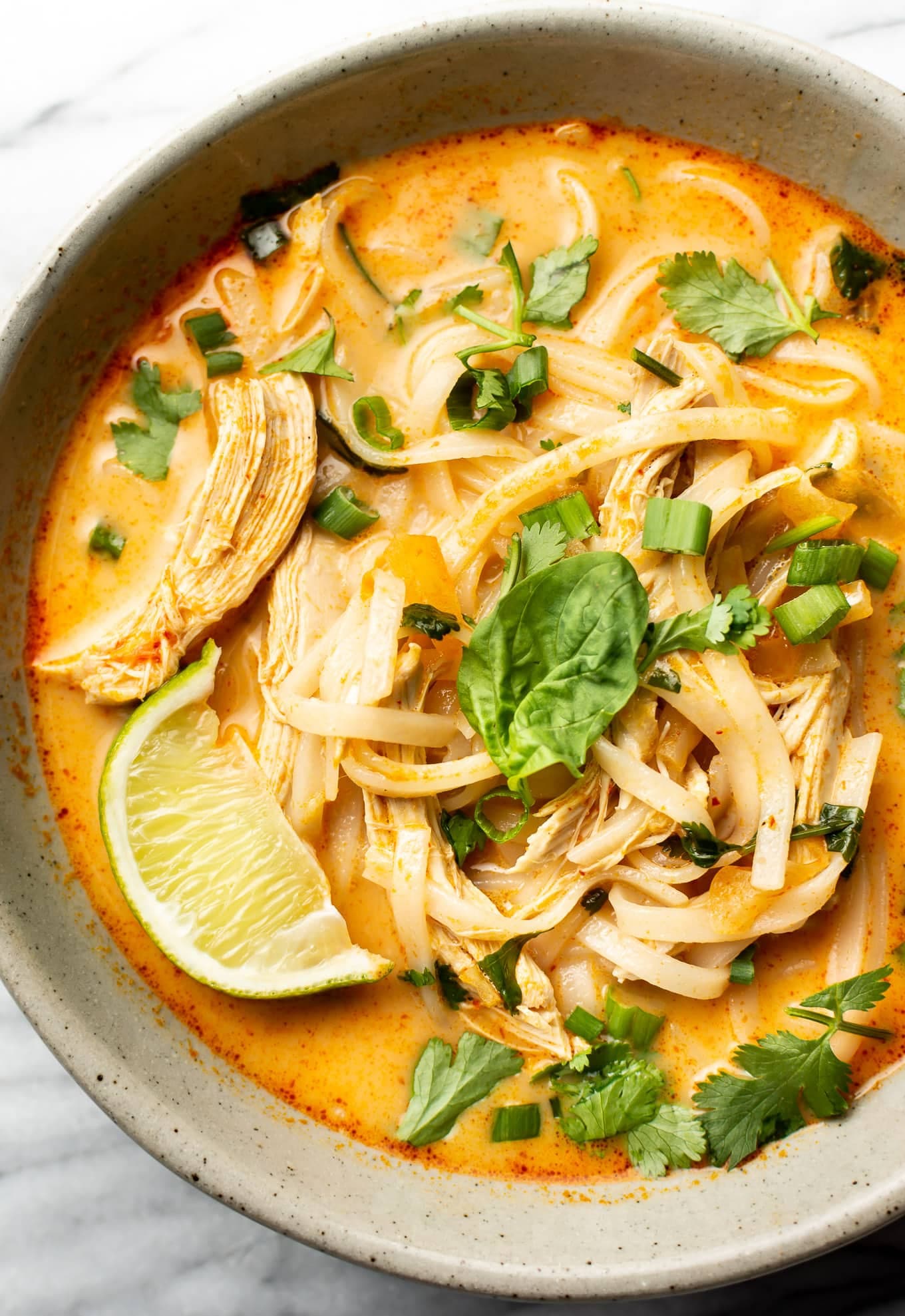 Thai Chicken Curry Soup with Coconut Milk and Rice Noodles
