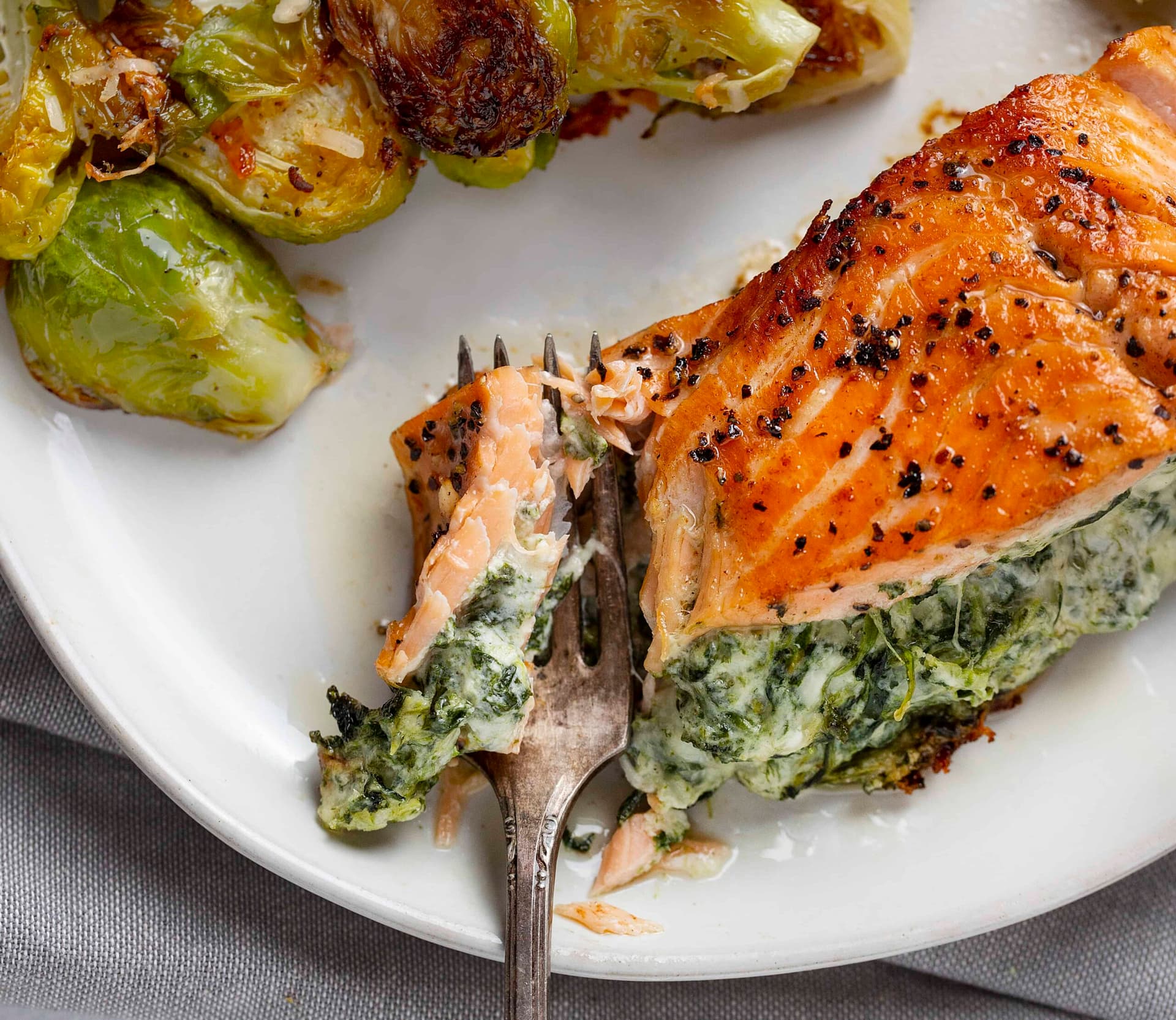 Spinach Stuffed Salmon With Creamy Three-Cheese Filling