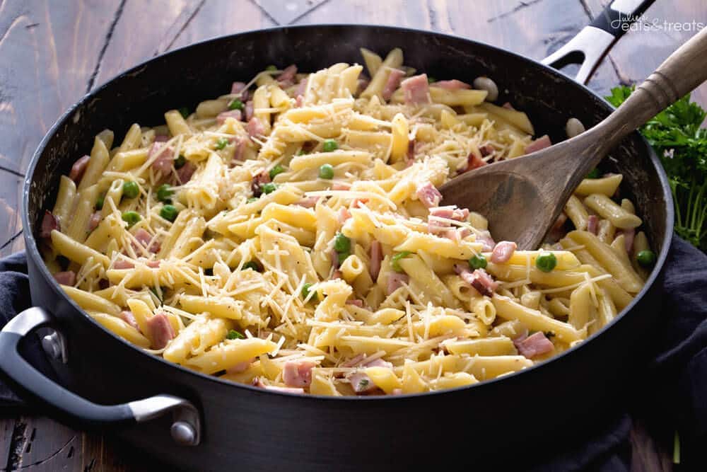 One-Pot Ham and Penne Skillet with Creamy Peas and Parmesan