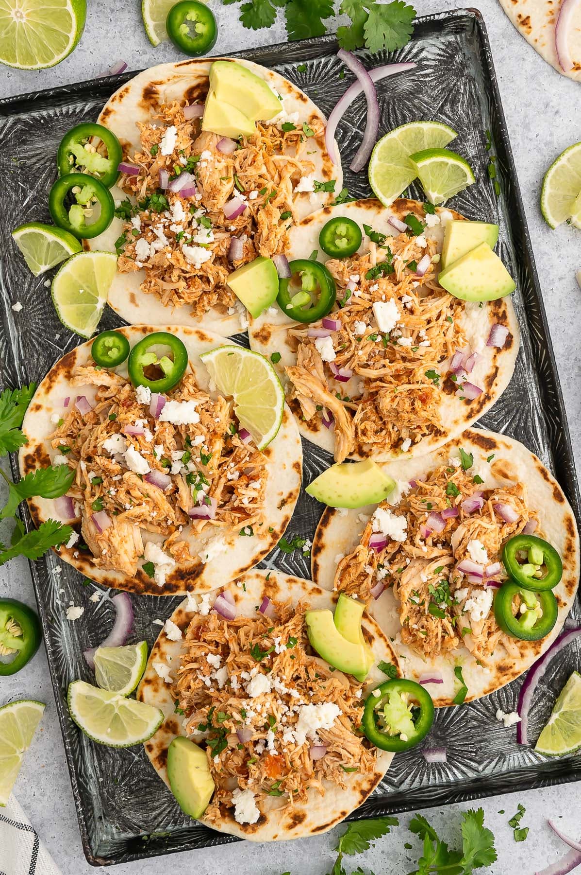 Crockpot Chicken Tacos with Salsa, Lime, and Warm Spices