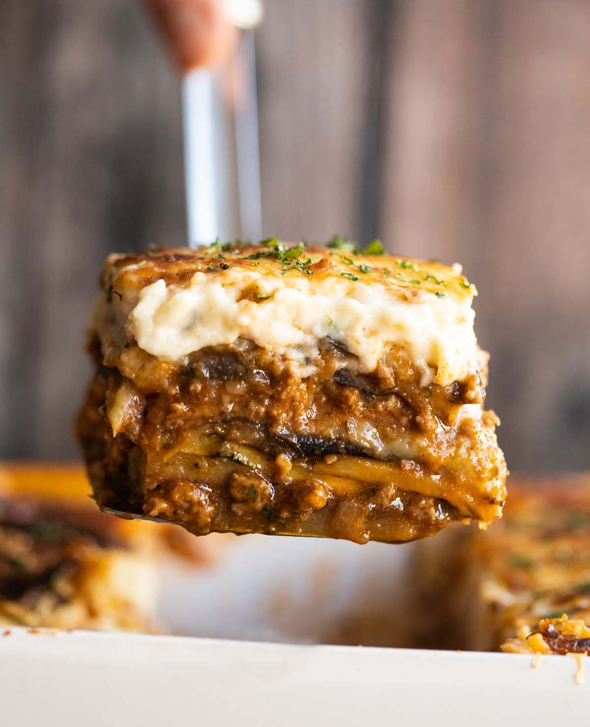 Greek Moussaka with Beef, Eggplant, and Pecorino Béchamel