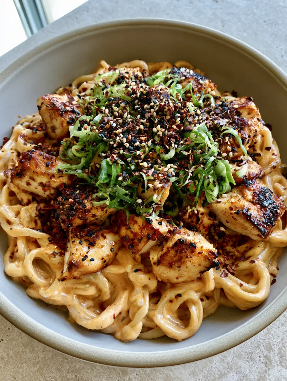 Bang Bang Chicken Noodles with Creamy Chili Sauce