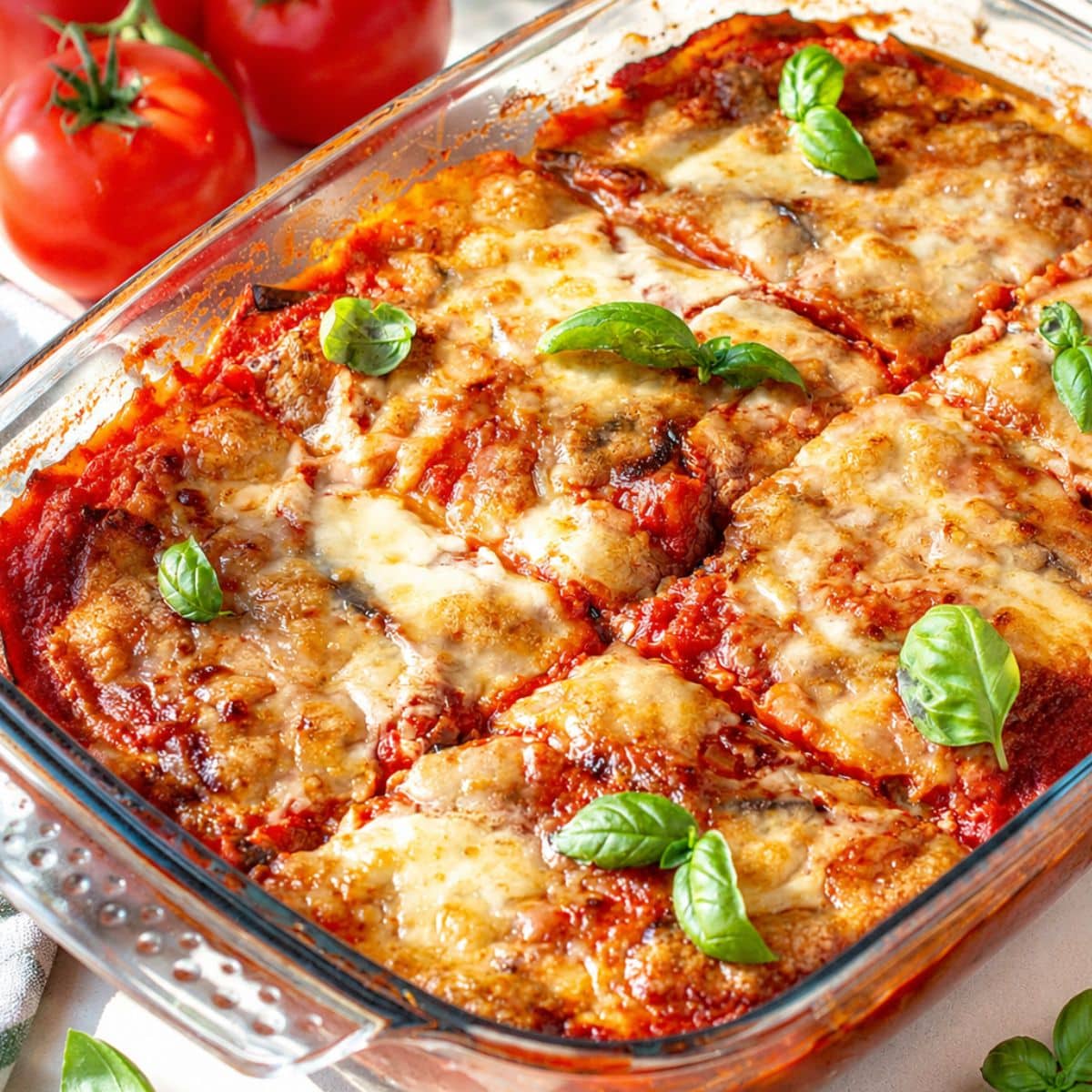 Eggplant Parmigiana with Roasted Eggplant and Bubbling Mozzarella