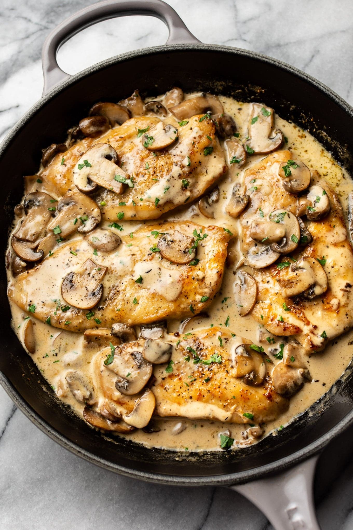 Creamy White Wine Mushroom Chicken with Buttery Pan Sauce