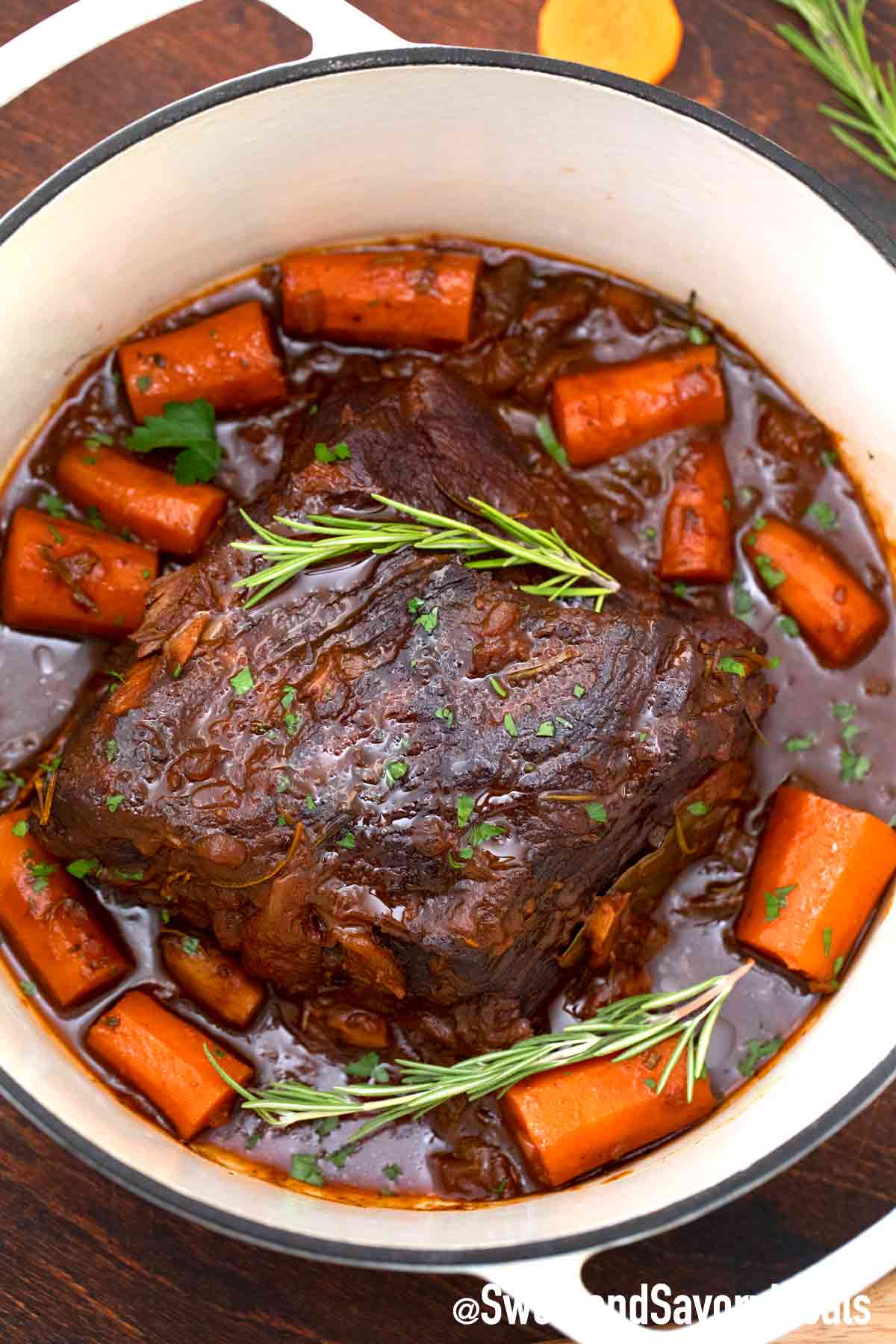 Red Wine Pot Roast with Rich Tangy Gravy and Tender Carrots