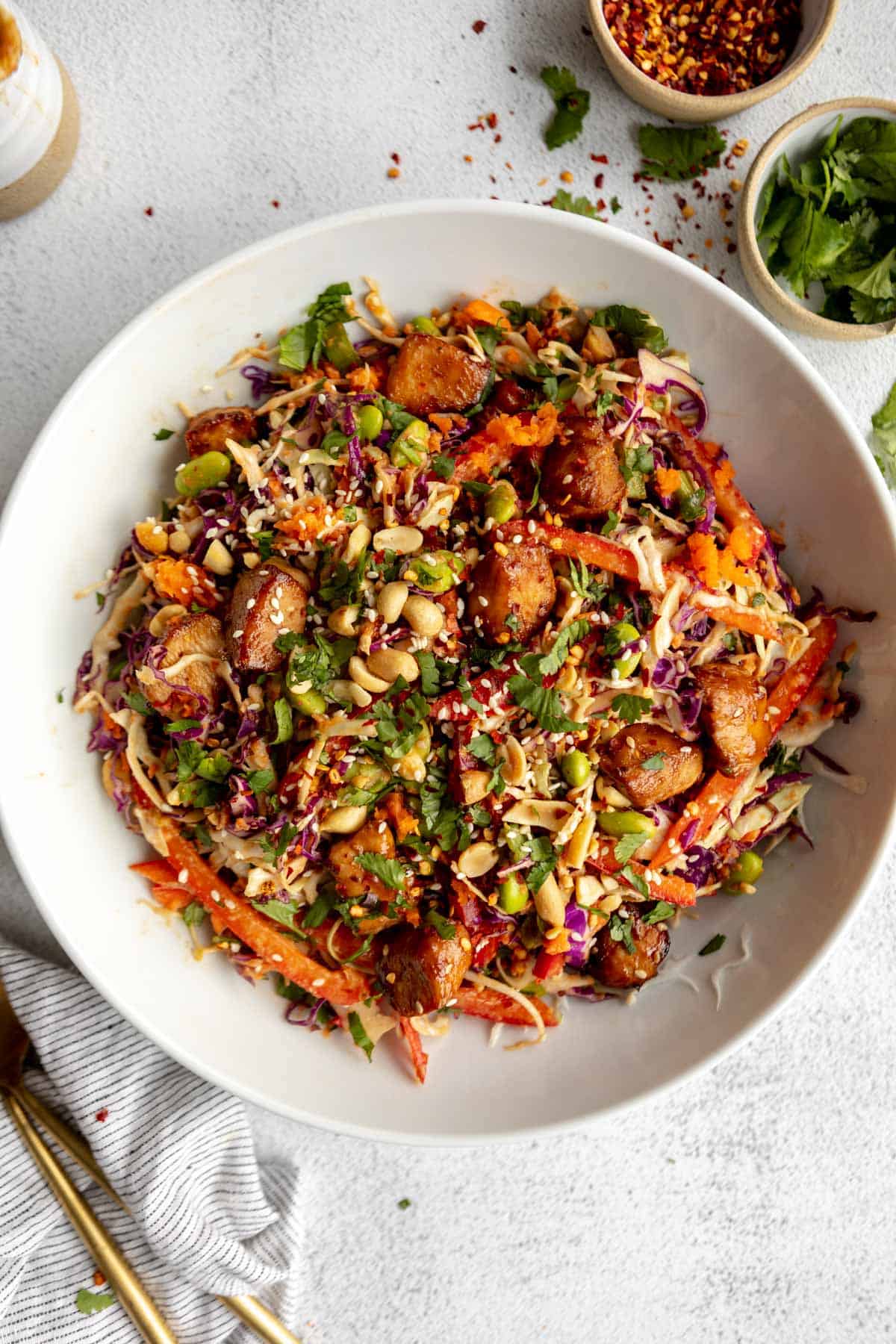Asian Chicken Crunch Salad with Sesame Chicken and Peanut Dressing