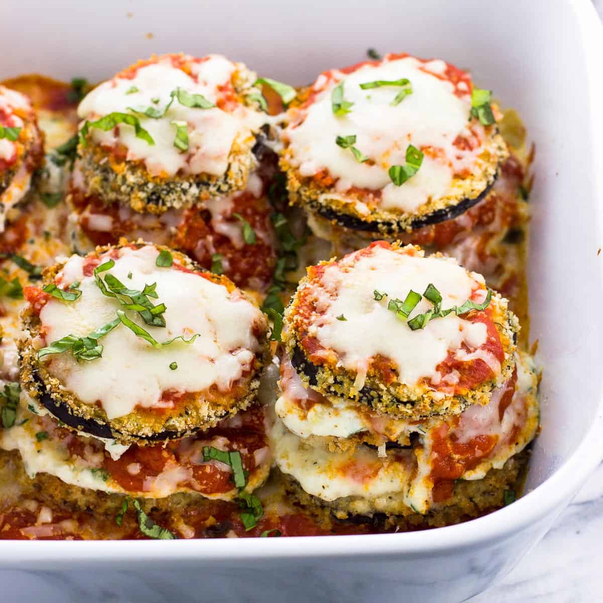 Baked Eggplant Stacks with Crisp Panko and Seasoned Ricotta