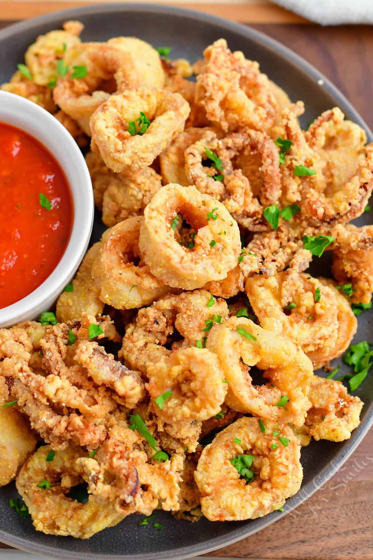 Fried Calamari with Crisp Cornmeal Coating and Marinara