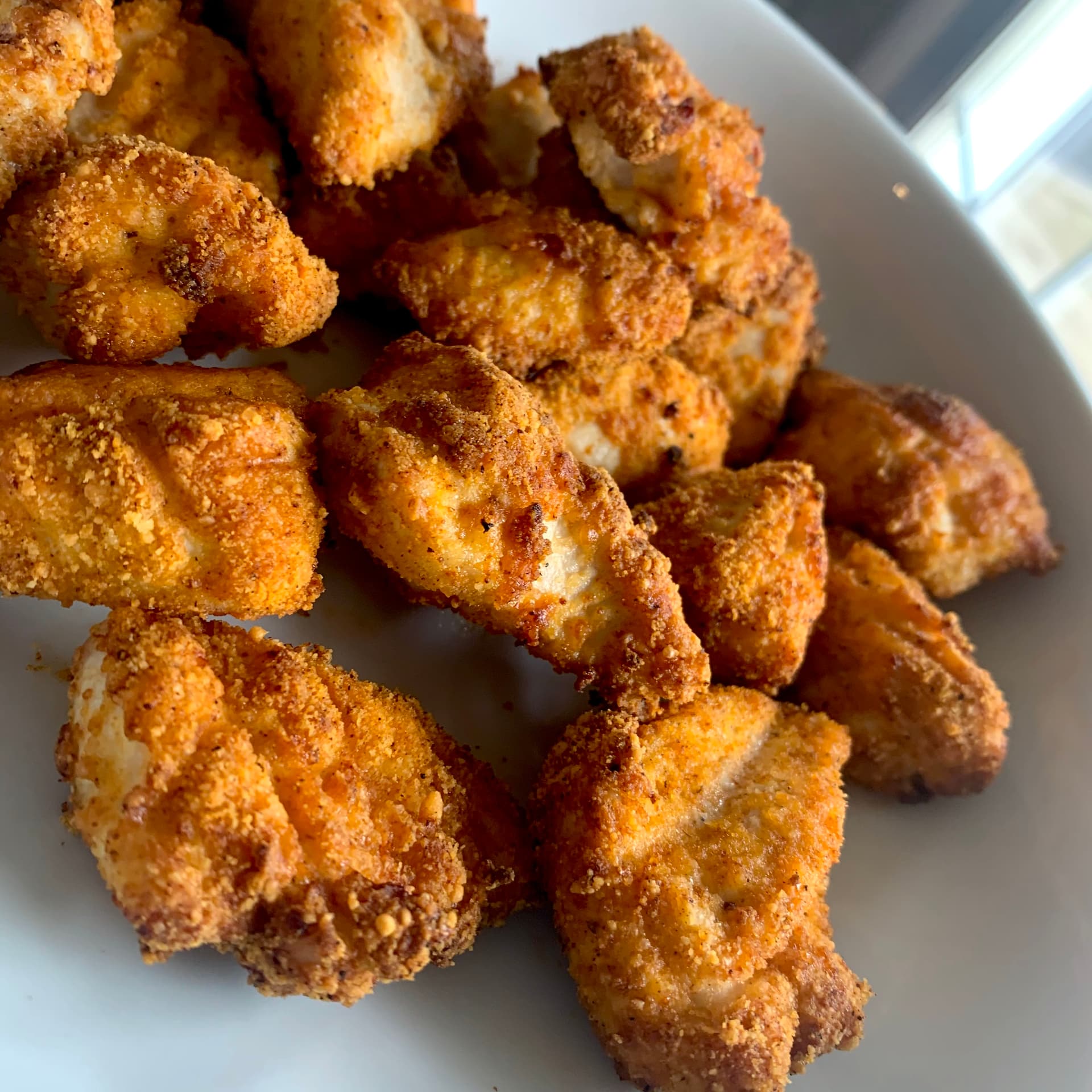 Keto Chicken Nuggets with Parmesan Almond Flour Coating and Buffalo Sauce
