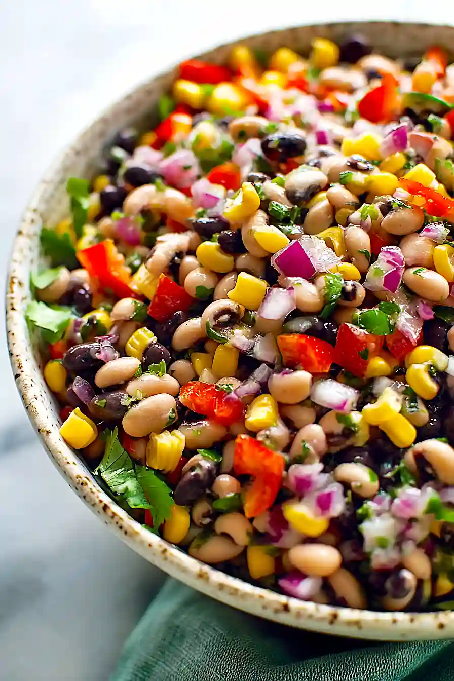 Low Sugar Cowboy Caviar: Fresh Bean Dip with Zesty Lime and Crunchy Veggies