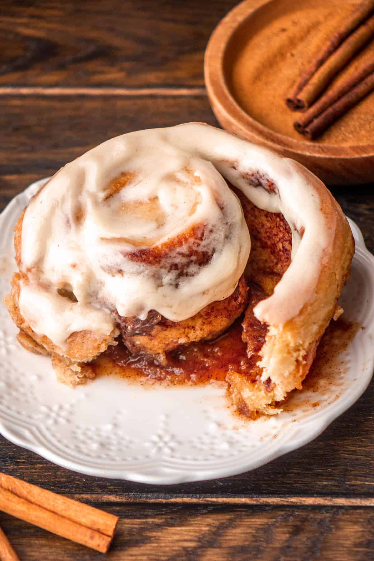 Gooey Cinnamon Rolls with Brown Sugar Caramel and Cream Cheese Frosting
