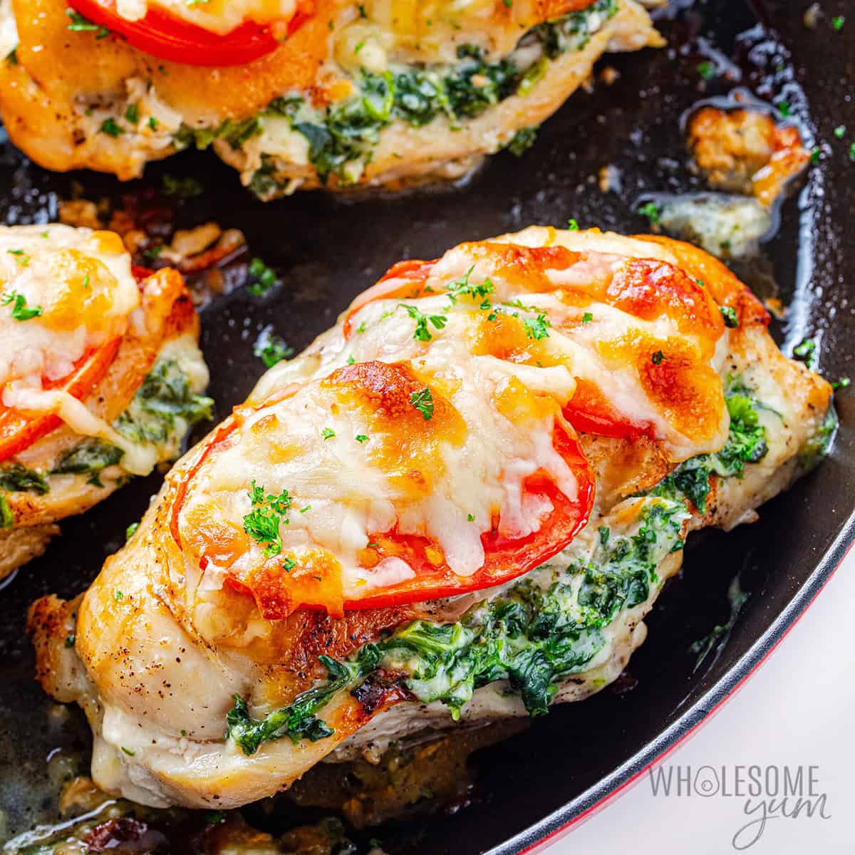 Spinach Stuffed Chicken Breast with Creamy Garlic Filling and Tomato